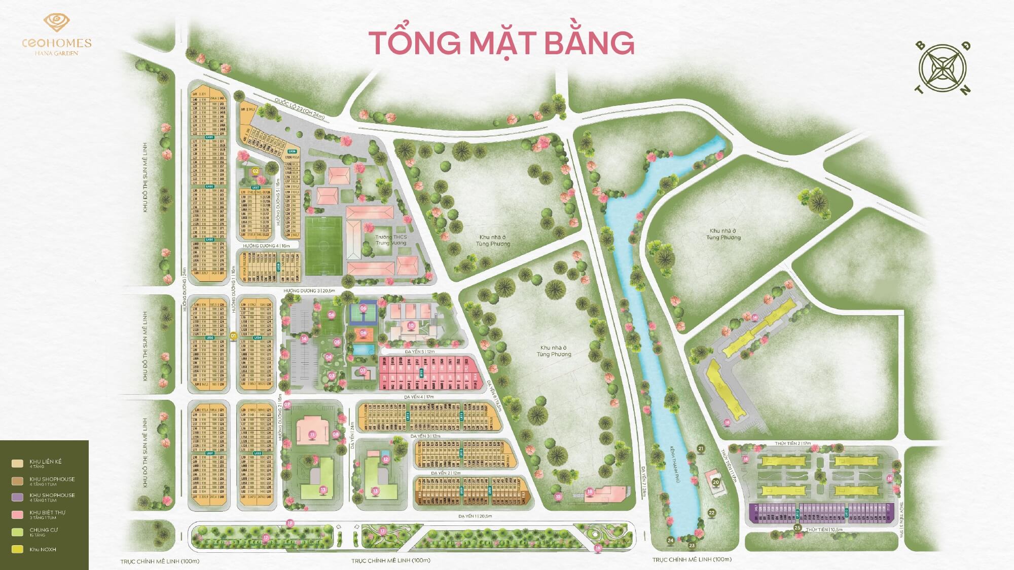 mặt bằng dự án ceohomes hana garden mê linh
